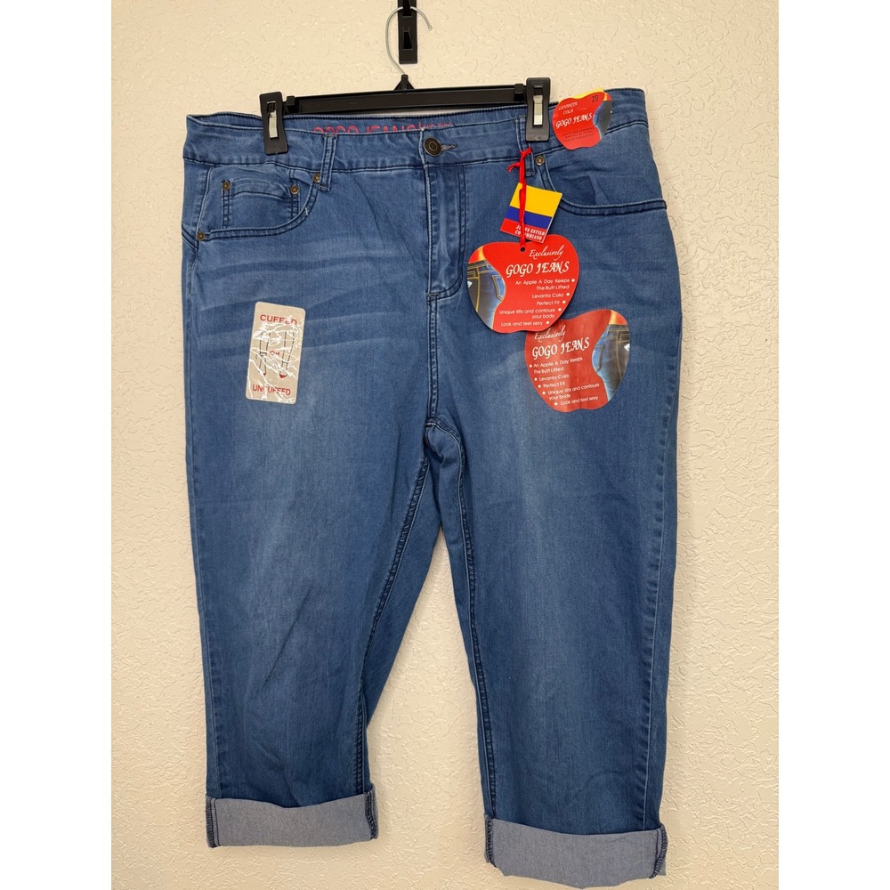 Gogo Jeans Womens Plus Size 20 Mid Rise Capri Butt Lifting Cuffed Denim Blue